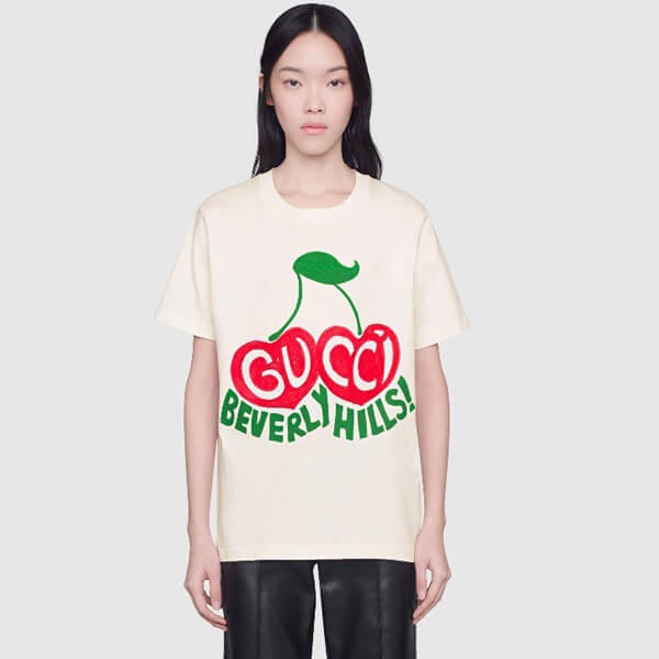 【完売必至】グッチ服BEVERLY HILLS チェリー プリント Tシャツ 580762 XJCRJ 9095