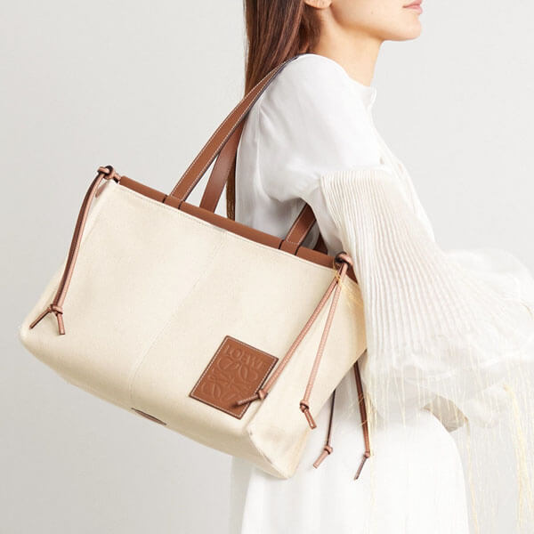 ロエベ クッショントート コピー Cushion small leather-trimmed canvas Tote bag 330.02AA93