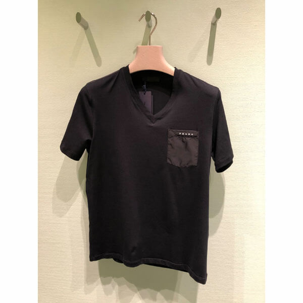 SALE■プラダ■ナイロンポケットブラックバッジTシャツ SJN251_COTONE_STRETCH_NERO     Short sleeve T-shirt