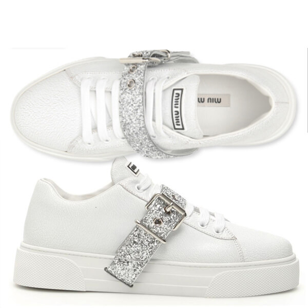 ミュウミュウ スニーカー コピー 厚底 sneaker with glitter strap201113BA18