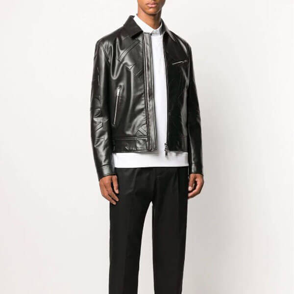 ヴァレンティノコピー レザー ジャケット VLTN GRID SMOOTH LEATHER JACKETC10J6MSLF5