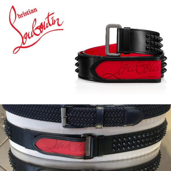 20W◆クリスチャン ルブタン ベルト 偽物◆メンズベルト◆【Loubi Belt】◆ブラック 3195160CM53