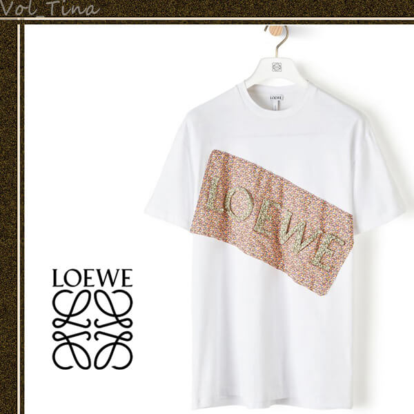 ロエベ◆ロエベ Tシャツ 偽物 Flower ロエベ Patch T-Shirt ホワイトH6109900CR2