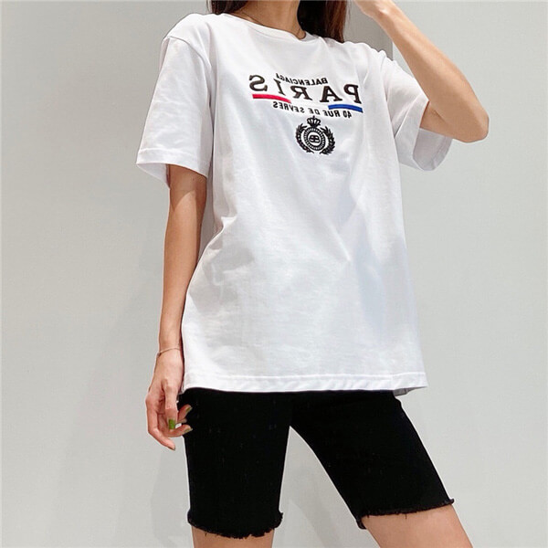 バレンシアガコピー 2020SS パリ フラッグ レギュラー Tシャツ    594579TG