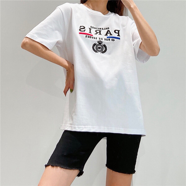 バレンシアガコピー 2020SS パリ フラッグ レギュラー Tシャツ    594579TG