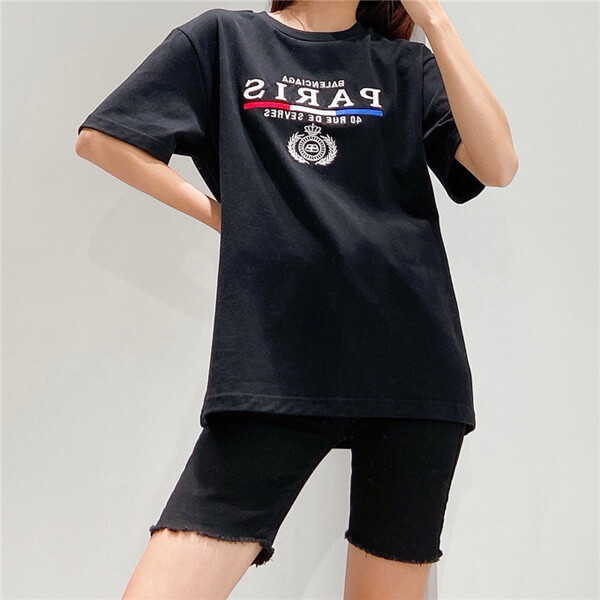 バレンシアガコピー 2020SS パリ フラッグ レギュラー Tシャツ    594579TG