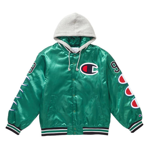 シュプリーム champion 偽物 シュプリーム ボックス ロゴ パーカー Hooded Satin Varsity Jacket Kelly Green20D11C7