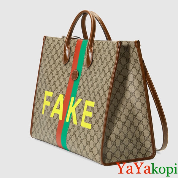 【グッチ】"FAKE/NOT" グッチ トートバッグ 偽物 プリント ラージ 6303532GCAG8280