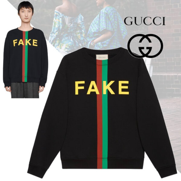 グッチ スウェットシャツ コピー 21AW◇グッチ "FAKE/NOT" プリント 635847 XJCXY 1082