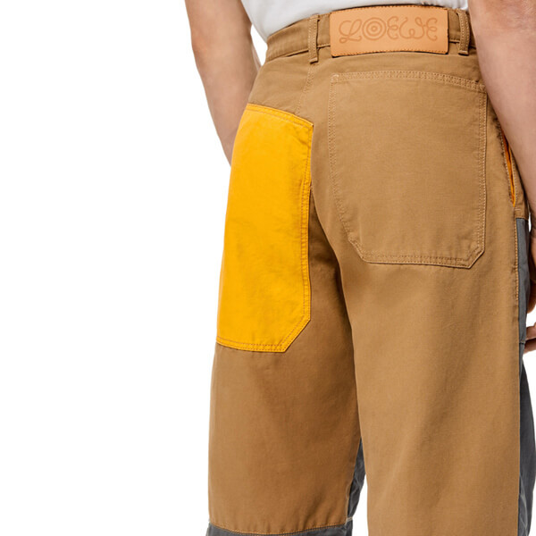 【ロエベ】コピー パッチワーク トラウザーズ（コットン） Yellow/Camel H664331X26