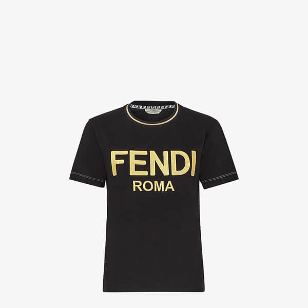 【フェンディ】フェンディ ROMA 偽物 コットンジャージー ロゴTシャツFS7254AC6BF0