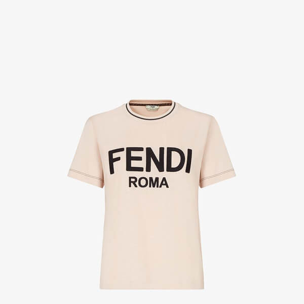 【フェンディ】フェンディ ROMA 偽物 コットンジャージー ロゴTシャツFS7254AC6BF0