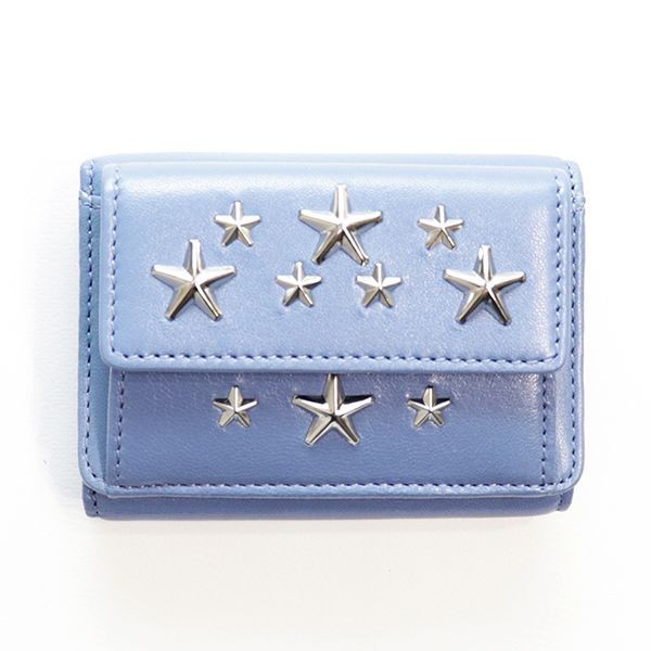 ジミーチュウ ミニ財布 偽物 3つ折り財布 ミニウォレット LEATHER WITH STARS NEMO CST STONE BLUE