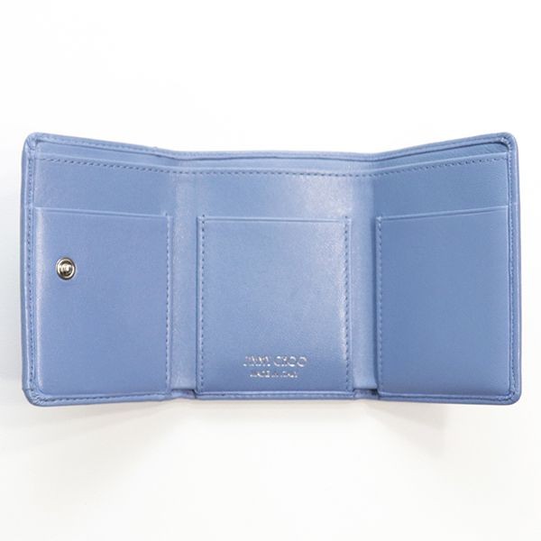 ジミーチュウ ミニ財布 偽物 3つ折り財布 ミニウォレット LEATHER WITH STARS NEMO CST STONE BLUE