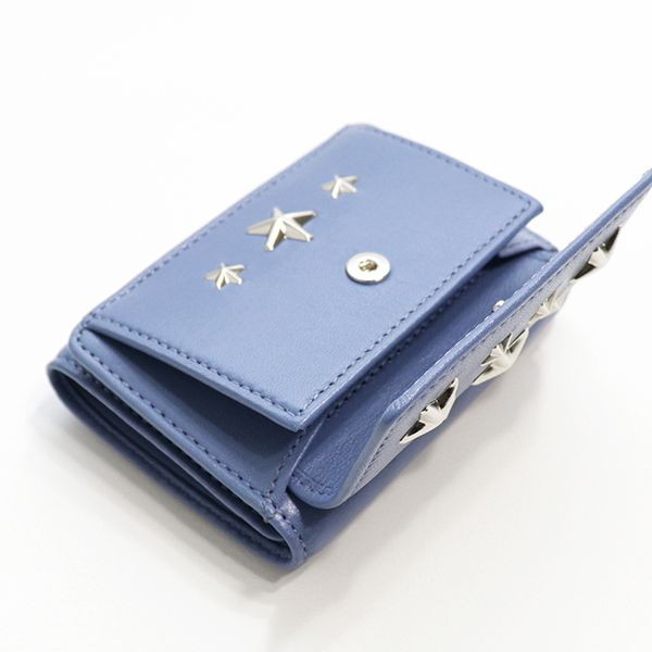 ジミーチュウ ミニ財布 偽物 3つ折り財布 ミニウォレット LEATHER WITH STARS NEMO CST STONE BLUE