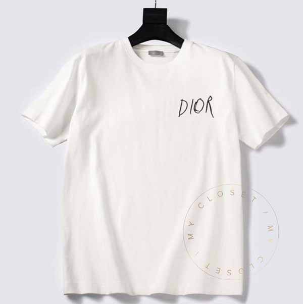 ディオール Tシャツ 偽物 ロゴ コラボ レイモンド 半袖 刺繍 コットン 白 21071003