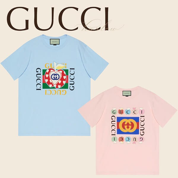 グッチ Tシャツ コピー アップル＆ハート レポム トップス 林檎 ハート ロゴ 男女 プレタ  615044 XJDOH 7989