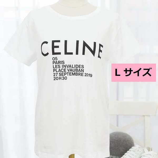 ★セリーヌ Tシャツ コピー★ロゴプリント入り♪クルーネック Tシャツ＊Lサイズ 2X314864J.01OB