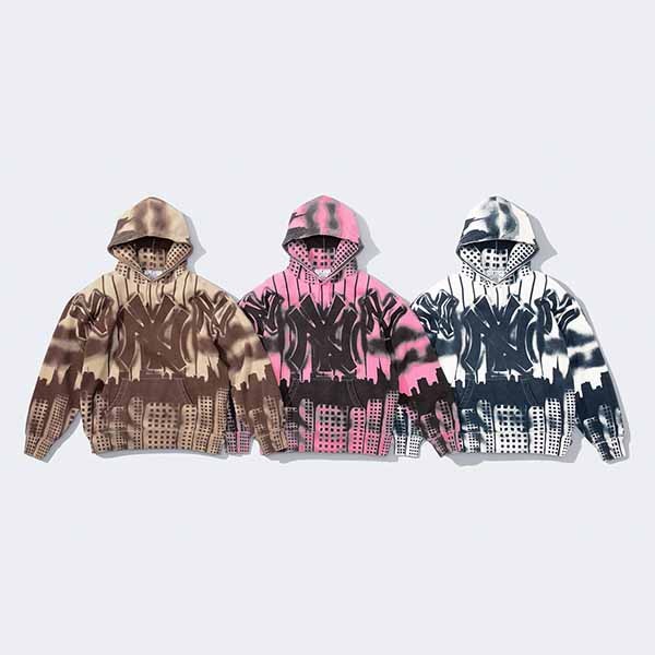 FW21 シュプリーム パーカー 偽物 x ニューヨーク ヤンキース エアブラシ フーデッド スウェットシャツ 3色 21090706