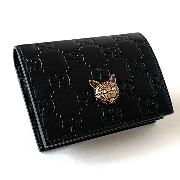 【グッチ】マイクロGG/グッチシマ/猫/ミニ財布 偽物 黒21092506