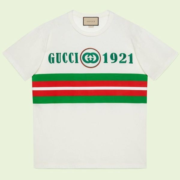 新作 グッチ 1921 コットン Tシャツ ホワイト偽物 615044XJD5U9128