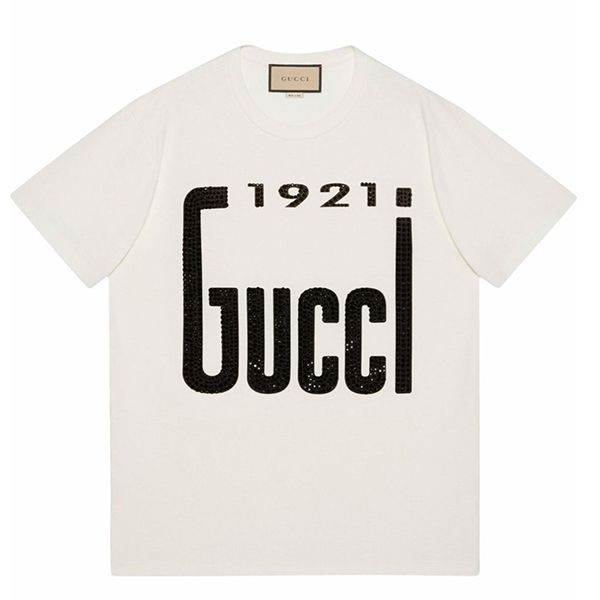 【国内発送】クリスタル"1921 グッチ" クルーネックロゴTシャツ コピー 615044XJDZT9088