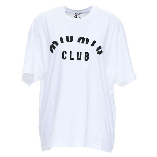 【関送込】ミュウミュウ CLUB LOGO Tシャツ コピーオーバーサイズ 刺繍ロゴ MJN3561QHTF0009