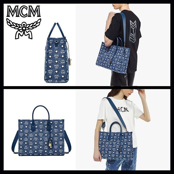 上品高見え■★MCM★ヴィンテージデニムジャカードトートバッグ 偽物 MWTDSBO02LE001