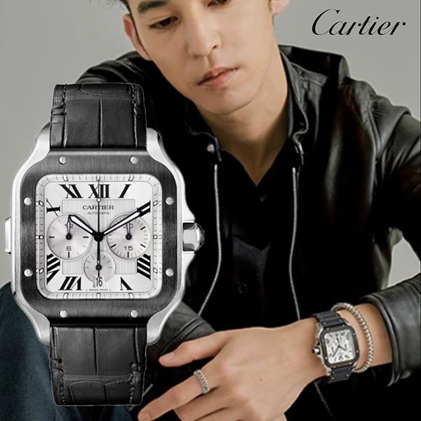 カルティエ サントス 腕時計 コピー 2way アリゲーター/ラバー 黒
