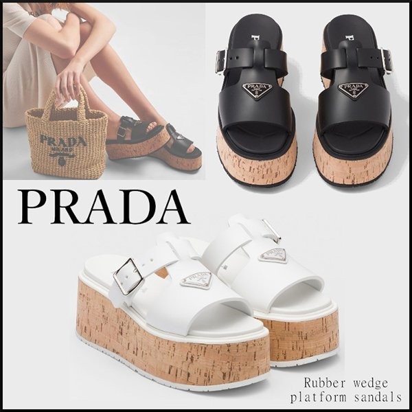 大人気！プラダ 偽物 Rubber wedge platform sandals ウェッジサンダル