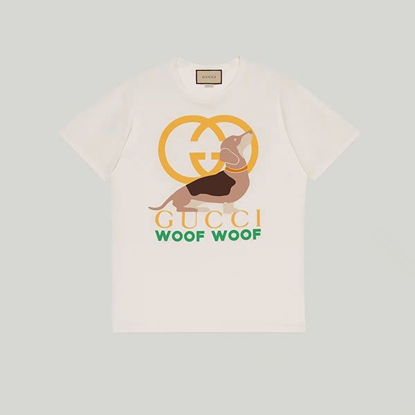 グッチ WOOF WOOF プリント コットン Tシャツ コピー 717422 XJFM7 9095