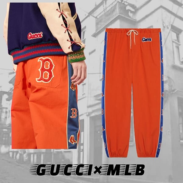 【即発】グッチ MLB レッドソックス パッチ付き ジョガーパンツ 偽物 717233ZALEP7708