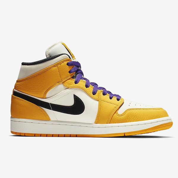 数量限定版ナイキ Air Jordan 1 偽物 Mid SE "Lakers" Gold SS 19  852542-700