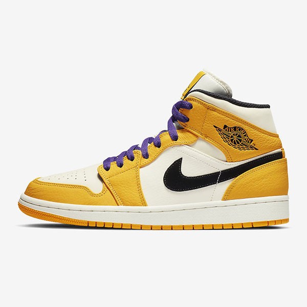 数量限定版ナイキ Air Jordan 1 偽物 Mid SE "Lakers" Gold SS 19  852542-700