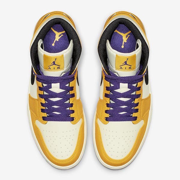 数量限定版ナイキ Air Jordan 1 偽物 Mid SE "Lakers" Gold SS 19  852542-700