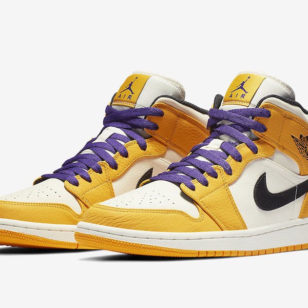 数量限定版ナイキ Air Jordan 1 偽物 Mid SE "Lakers" Gold SS 19  852542-700