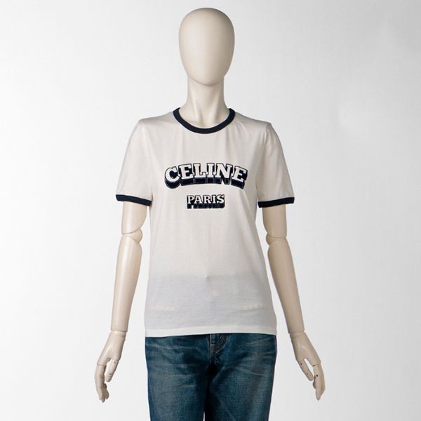 セリーヌ Tシャツ 偽物70’S ロゴ クルーネック ショートスリーブ2X36H 671Q 01MA