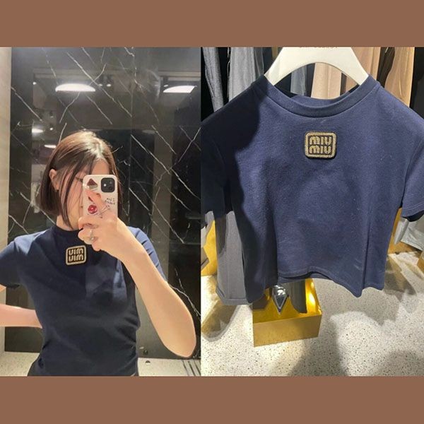 ミュウミュウ ロゴ コットンジャージー*Tシャツ コピー MJN483_14ER_F0124