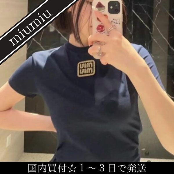ミュウミュウ ロゴ コットンジャージー*Tシャツ コピー MJN483_14ER_F0124