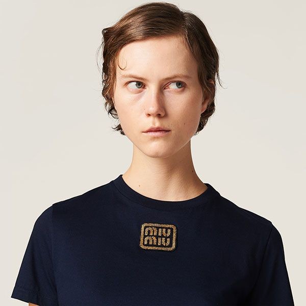 ミュウミュウ ロゴ コットンジャージー*Tシャツ コピー MJN483_14ER_F0124