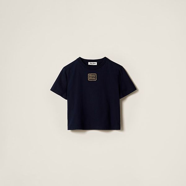 ミュウミュウ ロゴ コットンジャージー*Tシャツ コピー MJN483_14ER_F0124