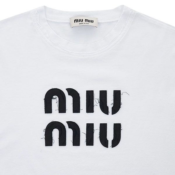 ミュウミュウ ロゴ刺繍入り コットン 半袖Tシャツ コピー MJN445 12LZ F0009