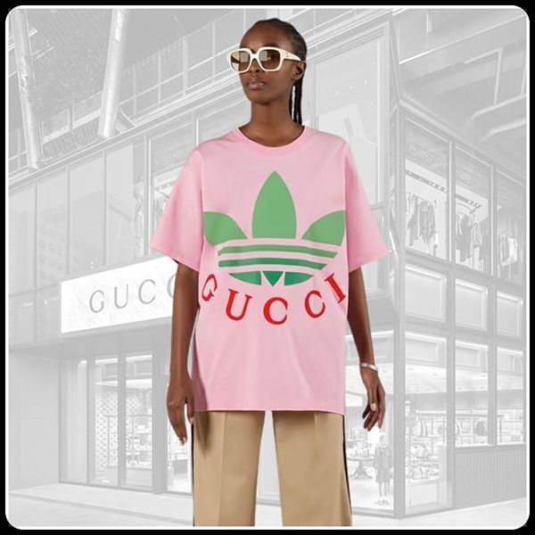 adidas x グッチ コットン 偽物 Tシャツ 723384 XJE2A 5904