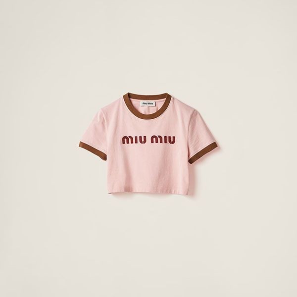 人気アイコンも注目ミュウミュウ 刺繍ロゴ コットンジャージー tシャツ mjn519_115l_f0o4j