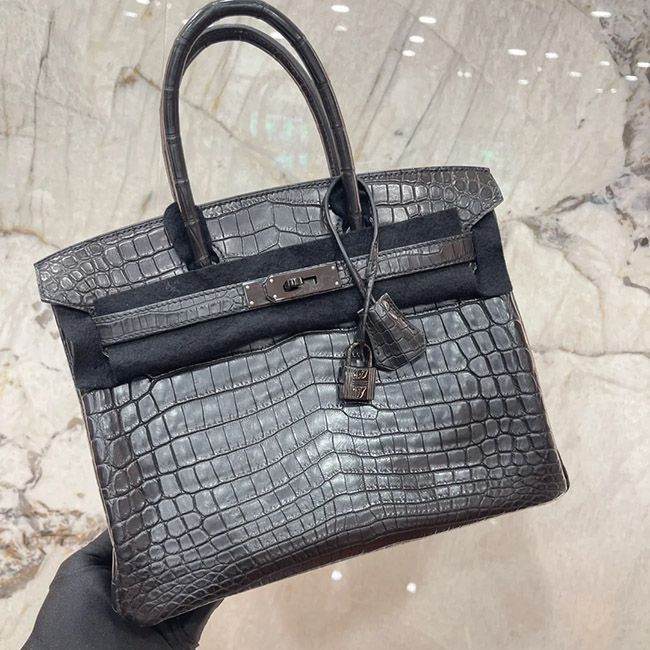 エルメス バーキン35 アリゲーターマット ソーブラック 30cm ブラック金具 24122802