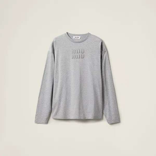 注目!ミュウミュウ ロゴ刺繍入りコットンTシャツ 偽物 MJL862_1YXT_F0031_S_232