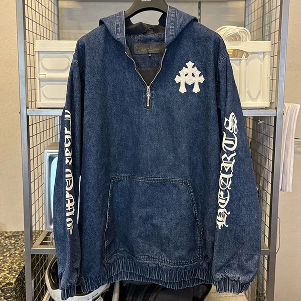 クロムハーツ クロス ジップ デニム プルオーバー パーカー 偽物 klx99584