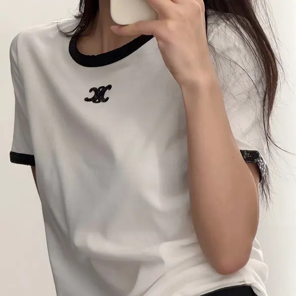 ナチュラル可愛い☆セリーヌ トリオンフ刺繍 Tシャツ コピー コットン RX05Z671Q.01OB