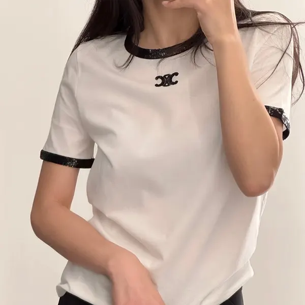 ナチュラル可愛い☆セリーヌ トリオンフ刺繍 Tシャツ コピー コットン RX05Z671Q.01OB