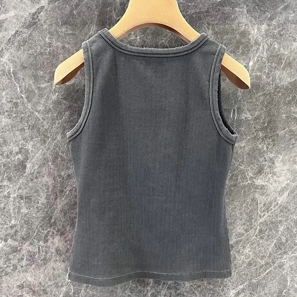ミュウミュウ タンクトップ 激安 ロゴ刺繍入り グレー MJT700